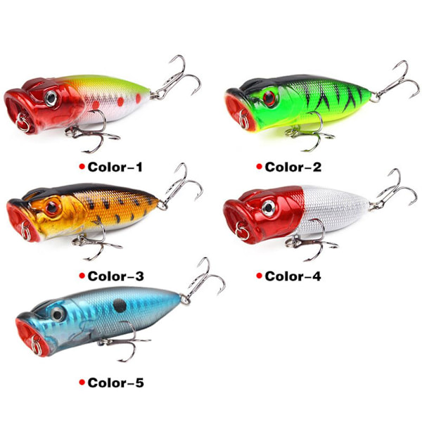 5 st 6,5 cm/10 g Top Water Fiskebeten 3D Ögon Livsliknande Swimbait Hårdbete med Trekrokar för Färskvatten Saltvatten Fiske