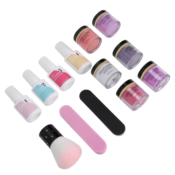 Nail Dipping Powder Sæt Nail Art Powder Top Base Coat Gel Dust Brush Manicure Tool Set K1213