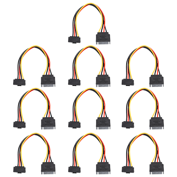 10 kpl SATA-virtajohto 15-pin uros naaras SSD HDD kyynärpääjatkojohto sirulla tiedonsiirtoon