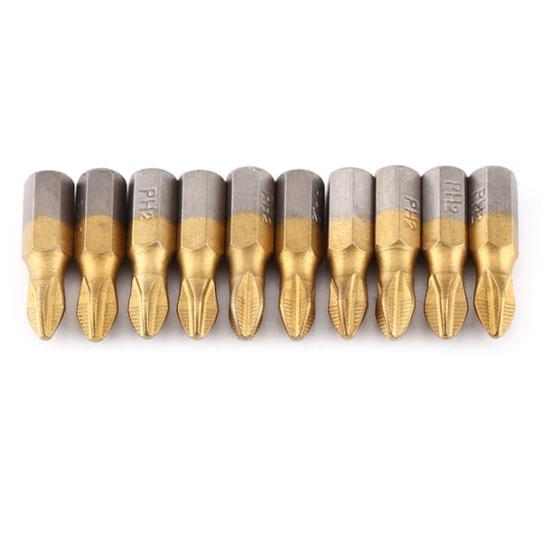 Titaniumbelagt PH2 Magnetisk S2 Skrutrekkerbits Sett (10 stk, 1/4\" sekskantskaft, 25mm lengde)