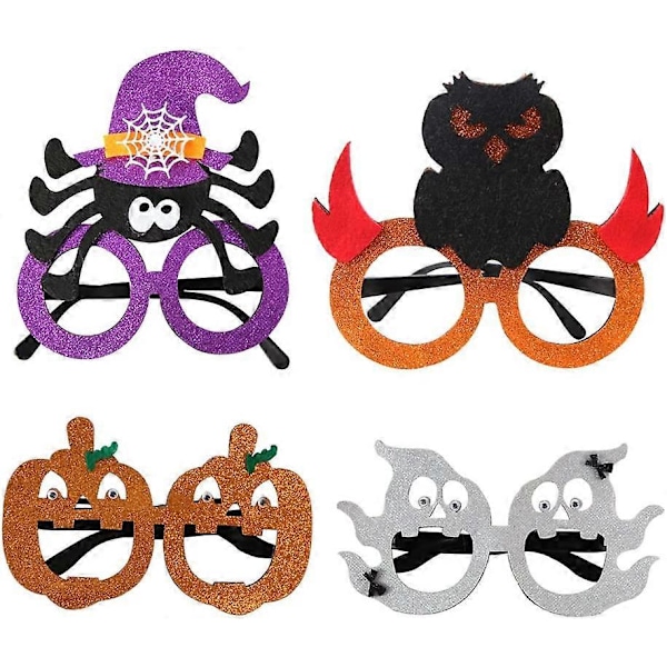 Halloween Glasögon, Roliga Karnevalsfest Glasögon, 4 Stycken, för Halloween Karneval Maskerad Tillbehör (Spindel, Pumpa, Spöke, Uggla)