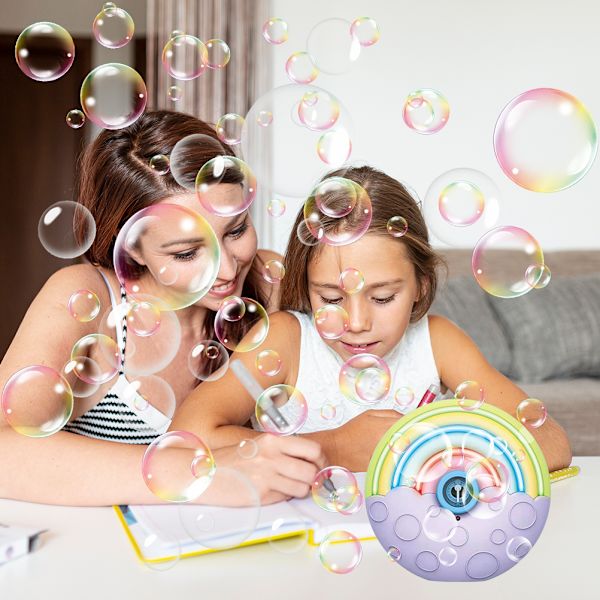 Elektrisk bubbelmaskin regnbåge automatisk bubbelblåsare med ljus och musik sommar utomhusleksak bubbelmaskin
