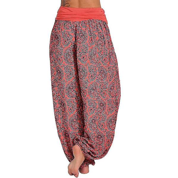 Trykte Baggy Aladdin Harem Bukser Yoga Bukser for Kvinner Plus Size 4XL - Rød