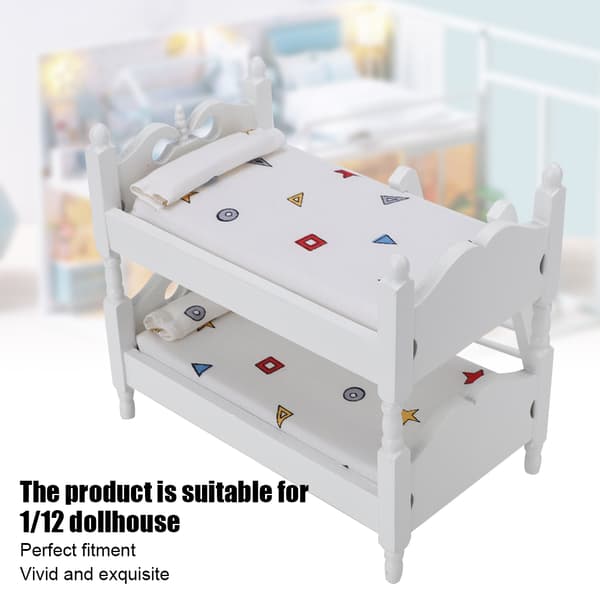 1:12 Mini Dukkehus Seng Miniature Simuleret Træ Køjeseng Møbelmodel Legetøjstilbehør Geometrisk Mønster