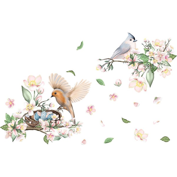 Ett Set med Härliga Fåglar Blomma Väggdekaler Väggdekal
