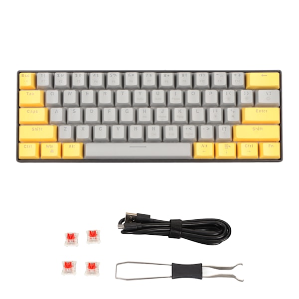 61 Key Mechanical Keyboard Portable Compact 60% Gaming Keyboard with LED Backlit for Windows PC Laptop Yellow Gray Surface Red Switch