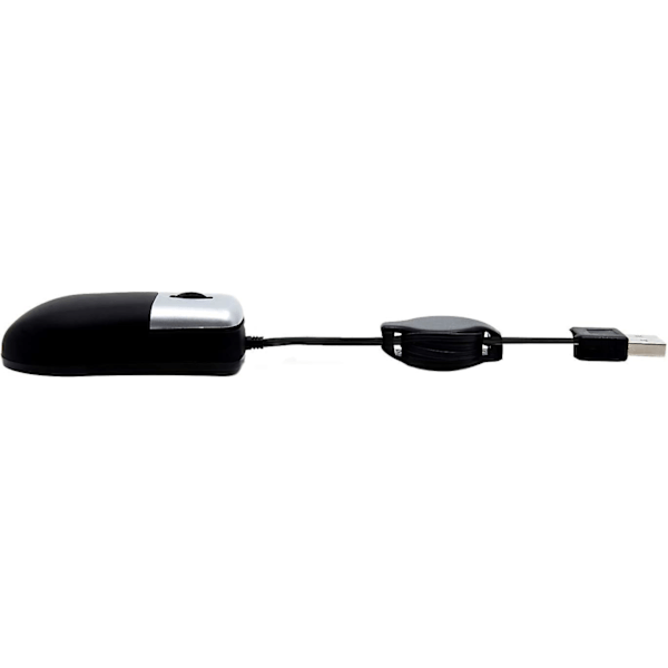 Mini Retraherbar Optisk Reisemus - 3 USB-knapper for PC - Svart