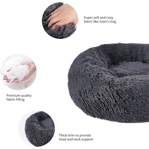 Beroligende Kattekurv Seng Kæledyrskurv til Katte og Små Hunde Katte Seng Pude Donut Hundeseng Passer 40cm (Pakke med 1) Mørkegrå