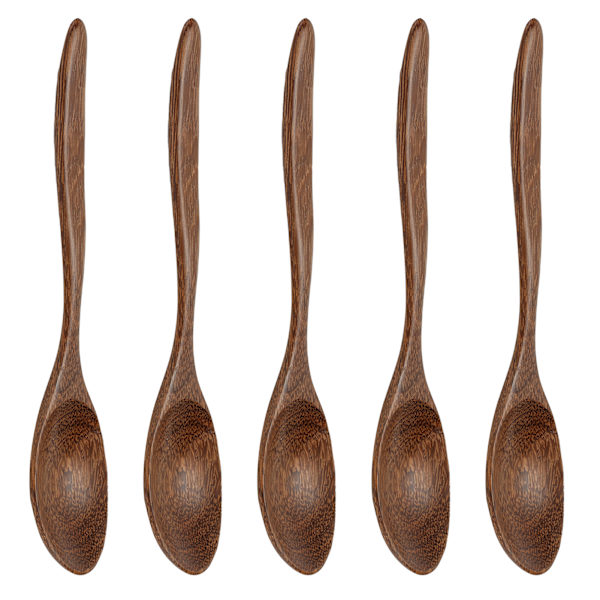 5 stk treskjeer Naturlig glatt ingen burr Robust holdbar Vintage varmebestandig tresleiver Blandingsskjeer Spisset munn