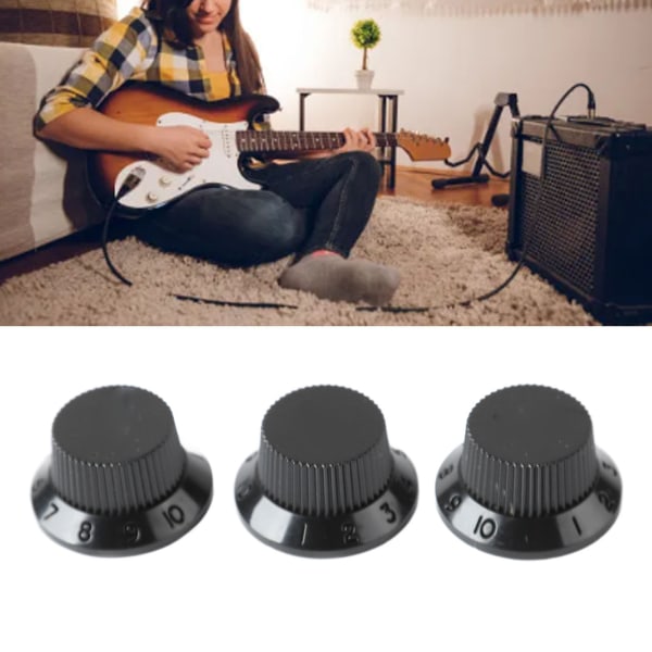 Gitarkontrollknappsett - 1 Volum 2 Tone - Topp Plast - Svart Black