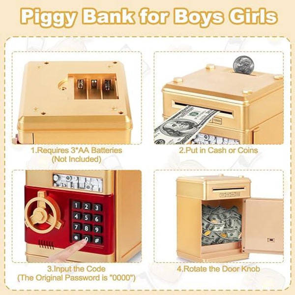 Lösenord Piggy Bank (Golden), Cash Piggy Bank, Electronic Money Piggy Bank, Hot Gift For Kids