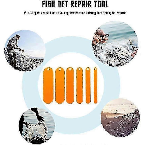 6st Fiske Nät Skyttlar Kit 6 Storlekar Redskap Plast Nät Tillverkning Reparationsverktyg