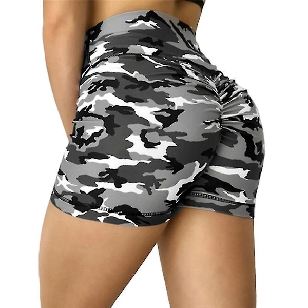 Kamuflasje Push Up Fitness Shorts for Kvinner - Sommer Casual Sports Short Pants XL Grå