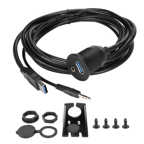 2 m:n autokiinnityksen huuhtelukaapeli USB 3.0 AUX DC 3,5 mm portin autokiinnityksen huuhtelukaapeli autovenemoottoripyörälle LED-ilmaisimilla
