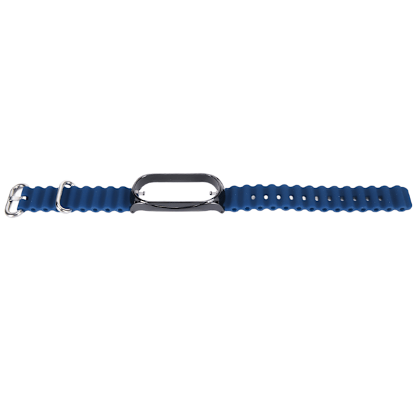 Blød silikone urrem med rustfrit stål beskyttende kofangerkasse Tilbehør Passer til Mi Band 7 Midnight Blue