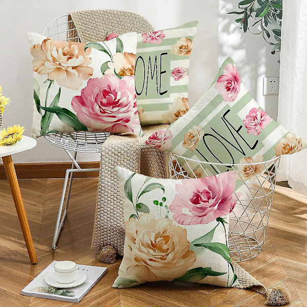 Sett med 4 putetrekk 45 x 45 cm, putevar til sofa hjem stue soverom dekorasjon