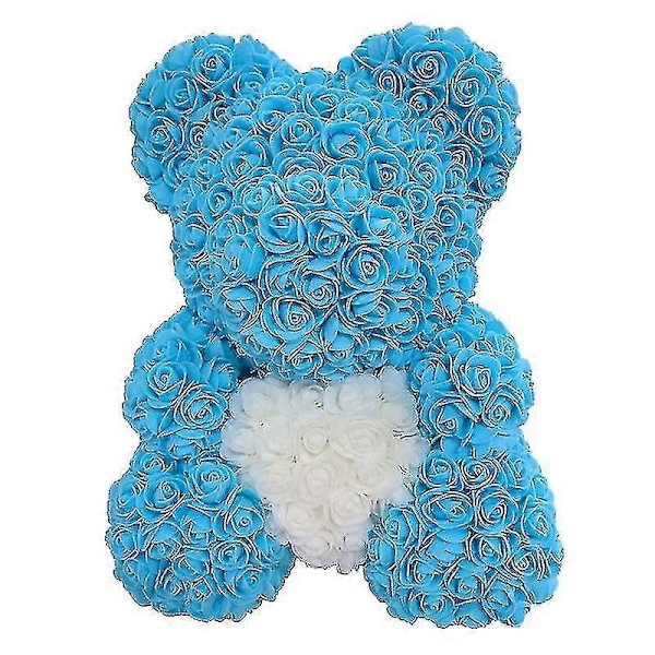 Dropshipping 40cm Rosbjörn Hjärta Konstgjord Blomma Ros Teddybjörn För Kvinnor Alla Hjärtans Dag Bröllop Födelsedag Julklapp Blå vit H 40CM