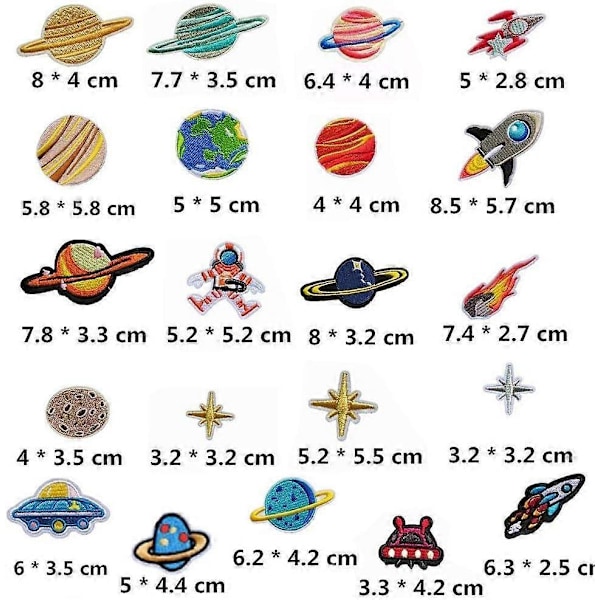 Strygemærker til Børn, 21 Stykker Strygemærker Univers Sy-På Applikationsmærker til DIY T-Shirt Jeans Tøj Tasker, Mærke Mærker (Farve Mix-21PCS)