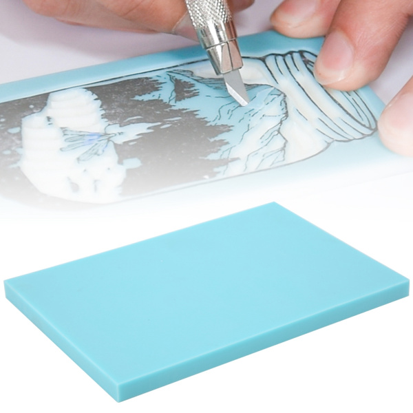 Gummistempelskjæringsblokk Manuell DIY viskelærblokk for gummistempelstempel 15 x 10 x 0,8 cm Himmelblå
