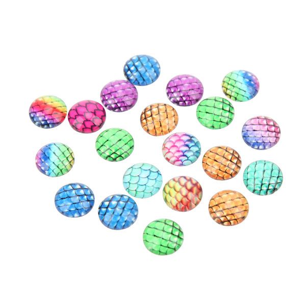 20 stk Dragon Scale Resin Flat Cabochons Lyse farver 12mm Dome Cabochons Gems til DIY Halskæder Armbånd Øreringe