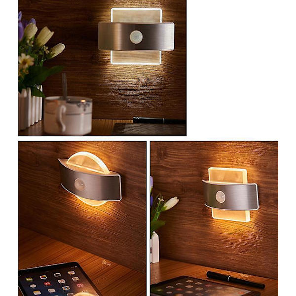 Intelligent LED-nattlampa med rörelsesensor - USB-uppladdningsbar vägglampa för korridor