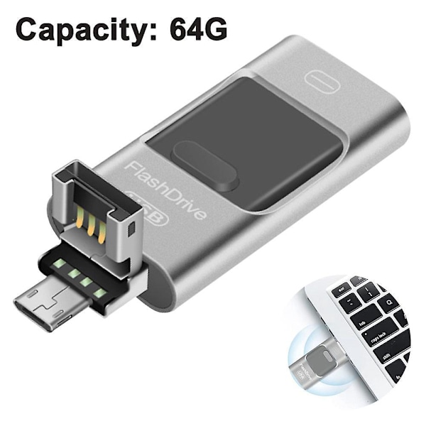 USB-minne, 3-i-1 USB 3.0-minne, extern lagringsenhet kompatibel med iPhone iPad Android-dator