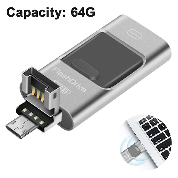 USB-muistitikku, 3 in 1 USB 3.0 -muistitikku, ulkoinen tallennuslaite, yhteensopiva iPhone iPad Android -tietokoneiden kanssa