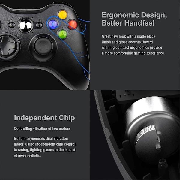 Trådlös handkontroll (Svart) för Xbox 360