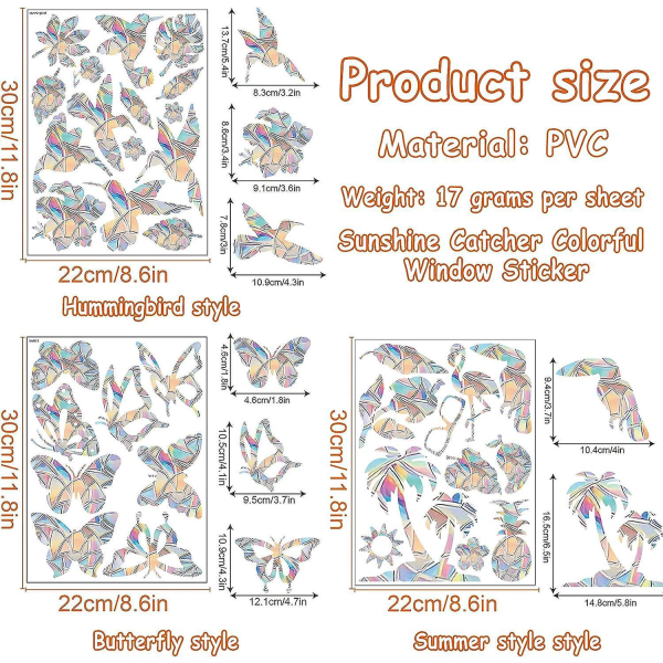 34 stykker sommerfugler og sommerfugler antikollisjonsvindusklistremerker sett for reposisjonerbar solfanger vindbeskyttelse