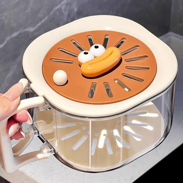 Fruit Strainer, 2-in-1 Drainage Basket, Fruit Strainer Container with Lid, Drainage Basket with Foldable Handle, Suitable for Washing Fruits and Vegetables (B