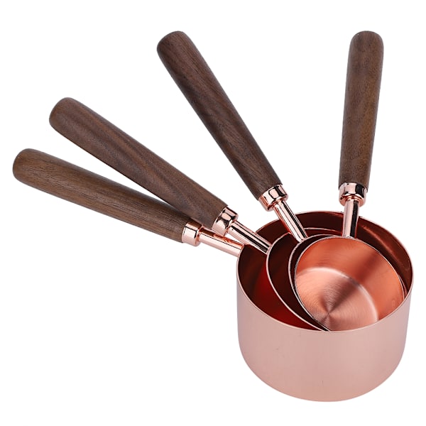 4 st/set Roséguld Mätkopp Sked med Skala Tjockad Trähandtag Hembakningsverktyg