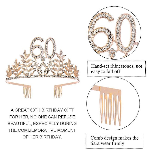 Happy 60th Birthday Party Dekorationer: Sash og Krone Hårbånd til Kvinder gyldne