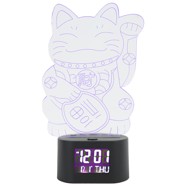 Akryl tecknad nattlampa Dubbel power Väckarklocka Perpetual Calendar Display RGB Cat 3D Night Light med svart bas