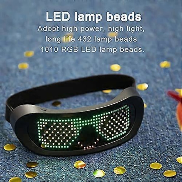 Programmerbare LED Lysende Briller for Menn Kvinner med 22 Animasjoner og Personliggjøringsmoduser for Rave Festival, Karneval Temafest, Disko, M