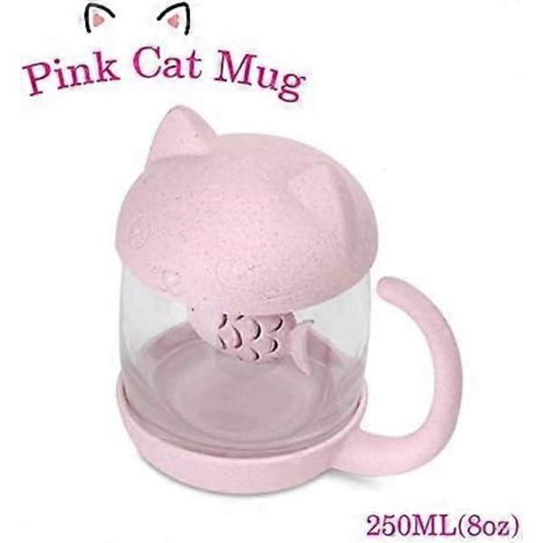 Kissa Lasinen Teemuki Vesipullo - 250 ml (8oz) Kalaleipä Uutefiltterillä (Pinkki)