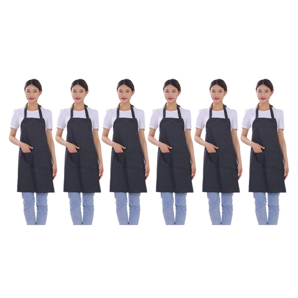 6 stk. Vandtætte forklæder Letvægts sort forklæde med to lommer til mænd og kvinder til husarbejde madlavning
