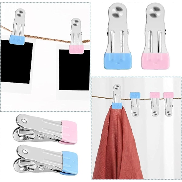20 Stykker Tøjklemmer i Rustfrit Stål, Skridsikre Metalklemmer, Rustfri Tøjklemmer, Rustfri Stålklemmer til Håndklæder Sokker Undertøj og Tøj