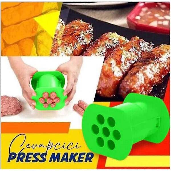 One Press Cevapcici Pølsemager Fyldemaskine, 7 Huller Hurtig Pres Manuel Pølsemager Hotdog Maker Kødstribe Presser - GSL Grøn