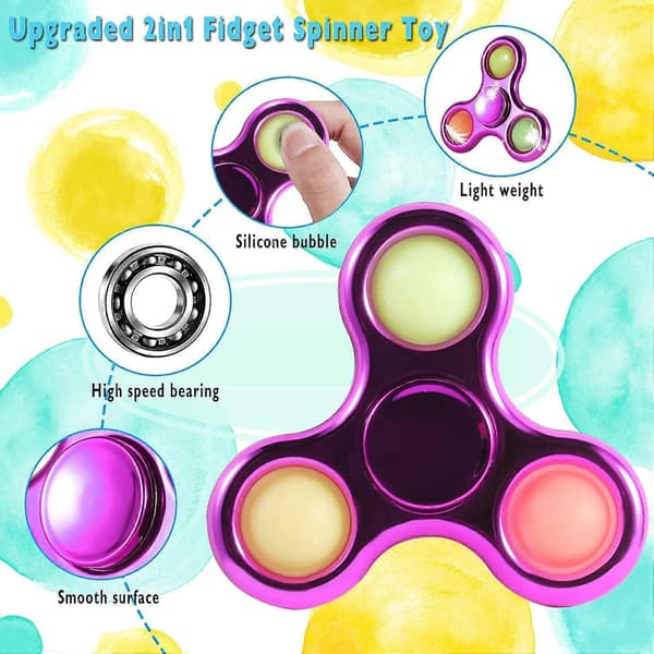 Pop Fidget Spinner, Enkel Sensorisk Fidget Spinner Leke Push Pop Boble Spinner Leke for Stressreduksjon og Angstdemping Håndleke for Barn - Rosa