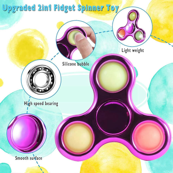 Pop Fidget Spinner, Enkel Sensorisk Fidget Spinner Leksak Tryck Pop Bubbla Spinner Leksak för Stressreducering och Ångestlindring Handleksak för Barn - Rosa