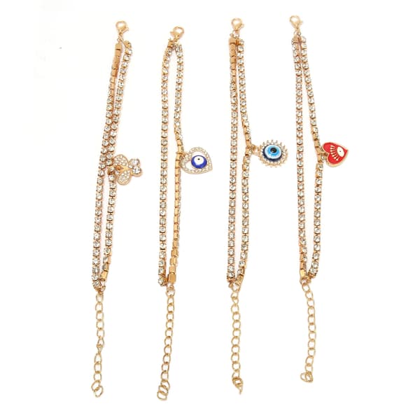 4 STK Øye Armbånd Justerbart Elektroplettering Sinklegering Rhinestone Øye Armbånd for Menn Kvinner