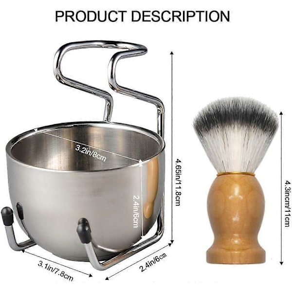 Barbersæt med nylonbarberkost, træhåndtag og barberkostholder i rustfrit stål