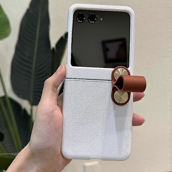 Skyddande PU-läderfodral Kompatibelt med Motorola Razr 40 Ultra - Handrem Ingår Vit