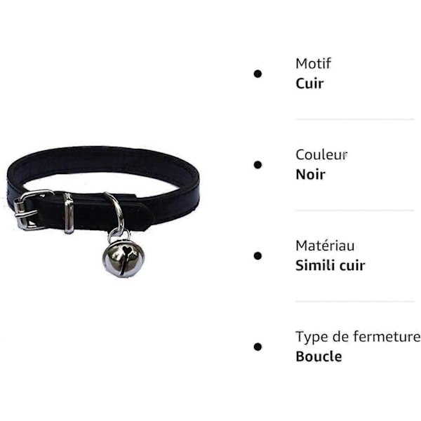 Svarta läderhalsband för katter, valpar, justerbara 20-27 cm