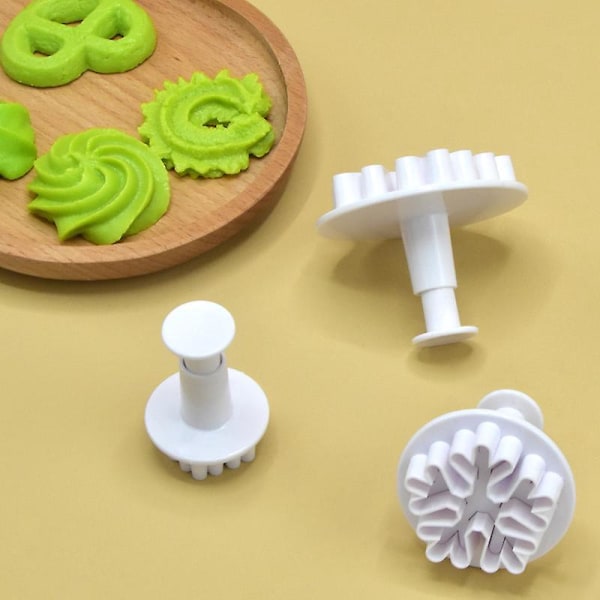 3 Cookie Stenciler Gummyformer Snøflak Håndtrykk Fondant Stempler Dekorer Cookies Håndverk Bakeverktøy