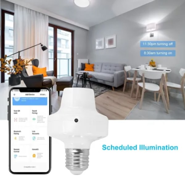 WiFi E27 -lampunkanta - Langaton puhelinohjaus, tukee ääniohjausta, viiveajoitus, älykäs polttimon pidike AC90-250V