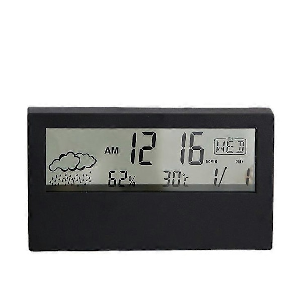 Svart Digital Väckarklocka, Digital Reseväckarklocka, Datum, Kalender, 12/24 Timmar Temperatur Batteridriven Väckarklocka, Snooze-funktion, Digital C