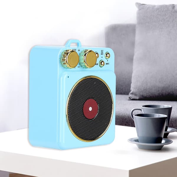 DC 3.7V Retro Bluetooth 5.0-högtalare med smart ljudröstutsändning för MP3 / TF-kortBlå