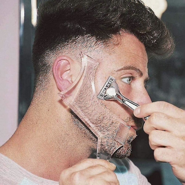 Skæg Guide Formningsværktøj Kompatibelt Med Trimning Og Barbering, Stencil Modellerne Med 4 Plejelinjer Og Overlægskæmmer