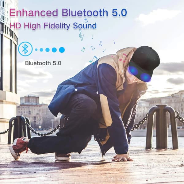 Wireless Bluetooth 5.0 Speaker Hat/Cap with (Built-in Microphone) Wireless Smart Speaker Hat/Cap for Outdoor and Indoor Sports mörkgrå